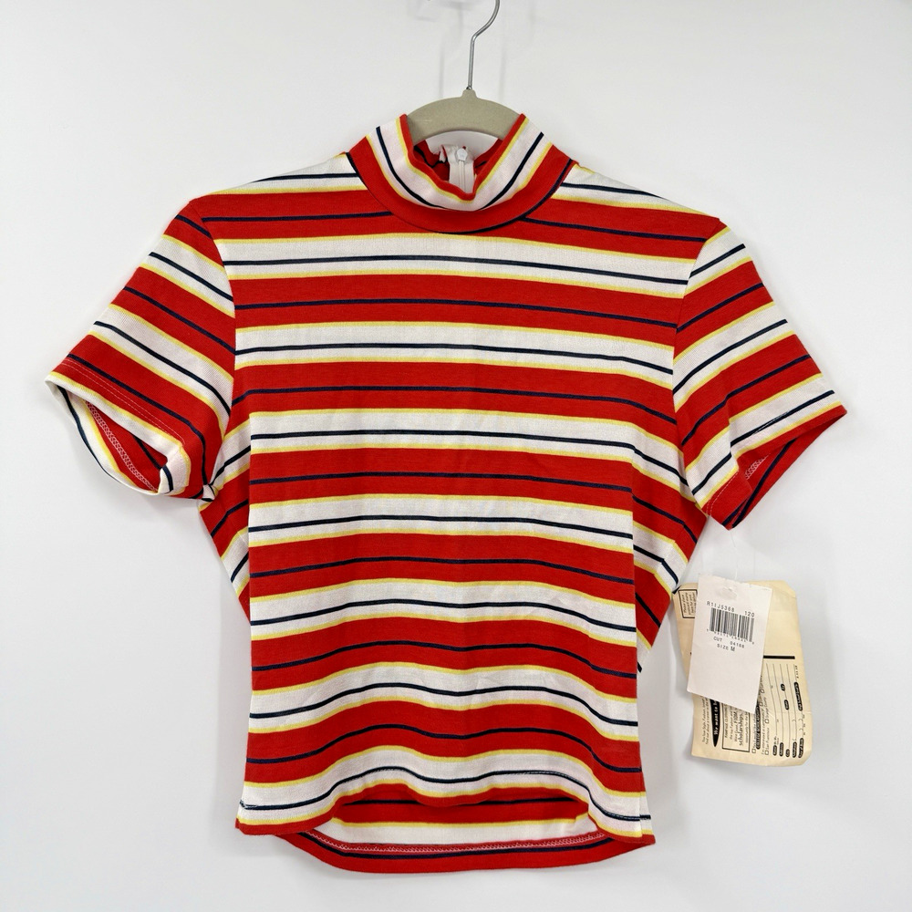 NWT Rampage High neck Top size Medium Striped SS Cropped Deadstock Vintage 90's
